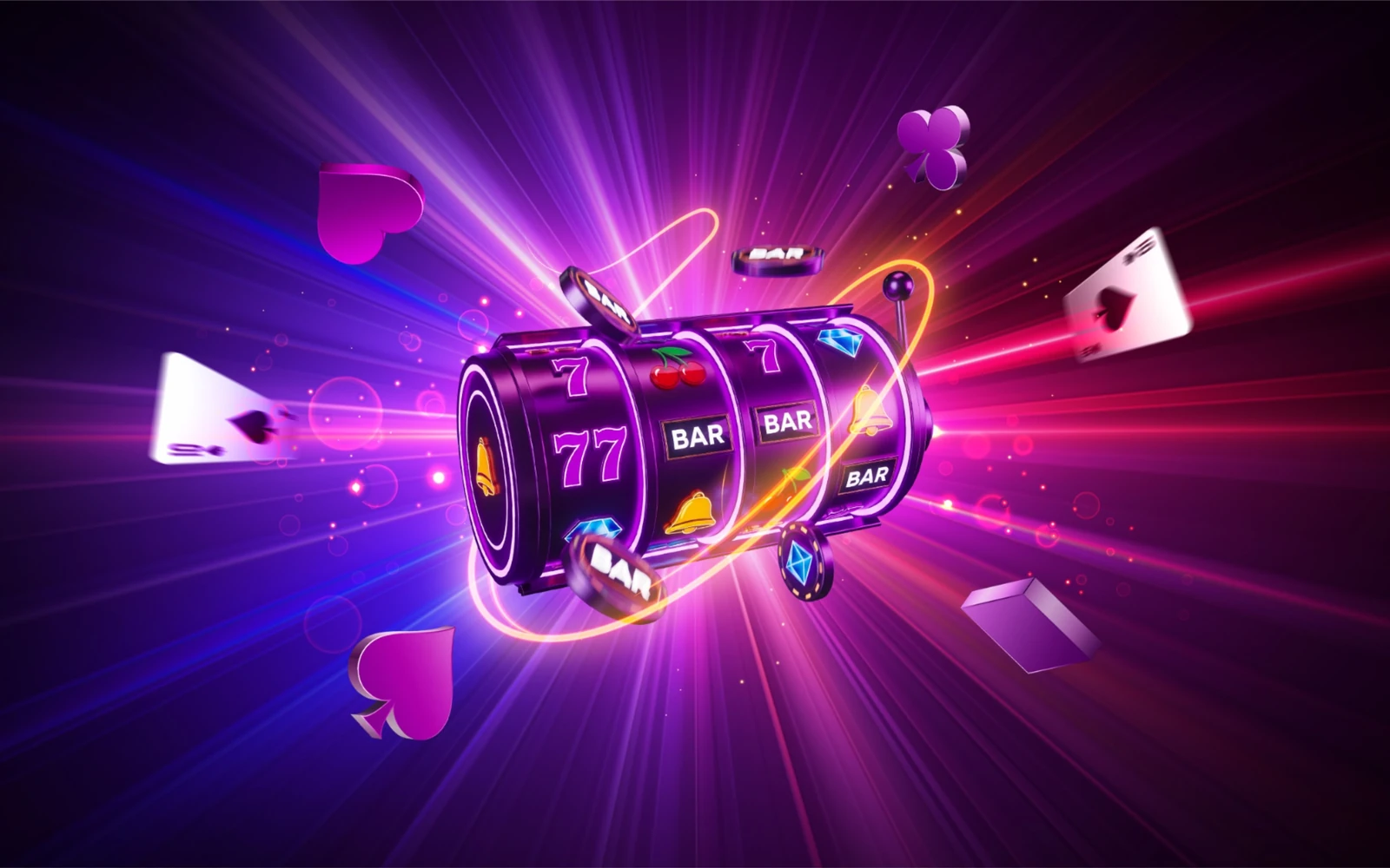 Layar video slot dengan reel dan elemen bonus permainan